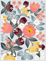 Vector illustration of flower painting decorated with flowers of April 	 - 586947224