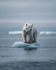 Obraz na płótnie Canvas polar bear floating on a small chunck of ice