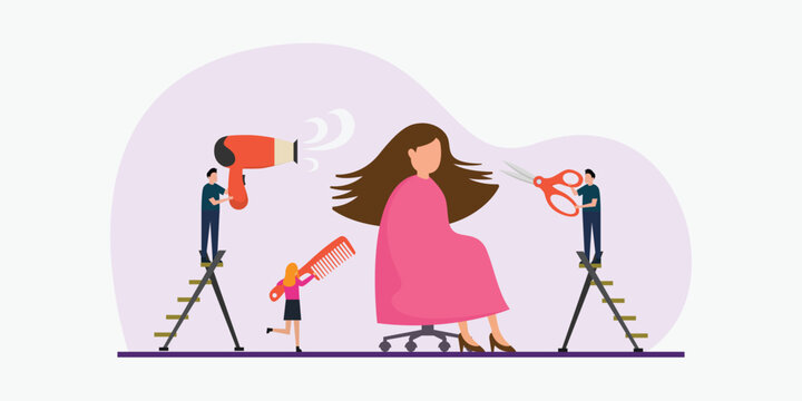 Woman client in hair salon during makeover 2d vector illustration concept for banner, website, illustration, landing page, flyer