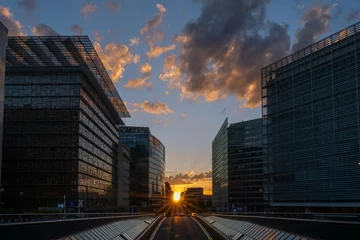 Gordijnen sunset in European quarter in Brussels, Belgium © Carla