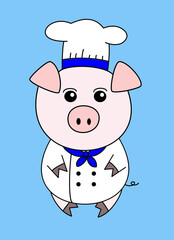 Chef Piggy on blue background 