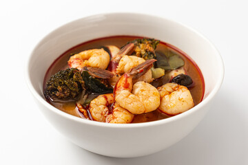 Tom yum goong on a white background