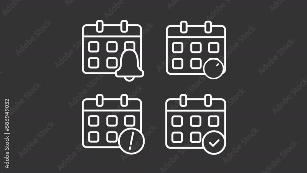 Poster animated schedule white line icons. appointment notification. loop hd video with chroma key, alpha c