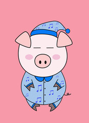 Sleepy Piggy on pink background 