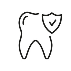 Dental Insurance Line Icon. Teeth Protection and Hygiene Linear Pictogram. Medical Oral Care. Dentistry Outline Symbol. Dental Treatment Sign. Editable Stroke. Isolated Vector Illustration