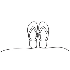 Single continuous line of flip flops.Vector illustration