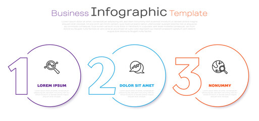 Set line Search data analysis, Financial growth and globe. Business infographic template. Vector