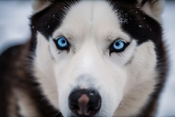 A husky dog portrait featuring a blue eye. Generative AI