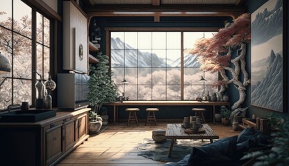 Japanese and Scandinavian styles, resulting in a serene and stylish space that promotes calm and relaxation. Generated by AI.