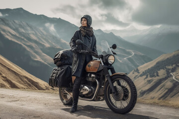 Fototapeta na wymiar Young woman driving motorcycle, generative ai
