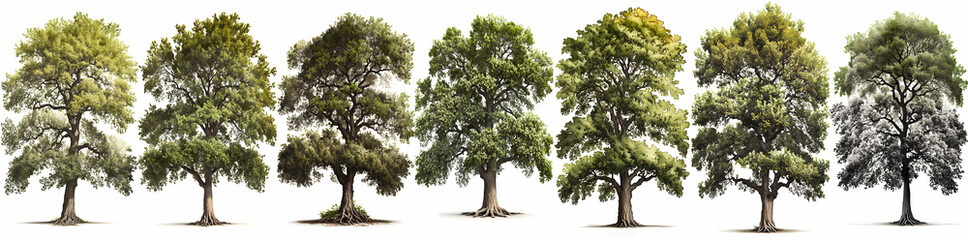 Fototapeta na wymiar set of oak trees isolated on white background