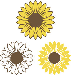 Set of sunflowers isolated on white background	

