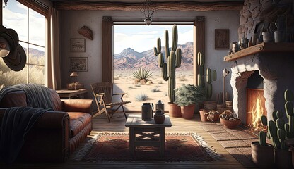 8k southwestern interior captures the essence of the southwest with its mix of natural elements, earthy tones, and striking patterns. Generated by AI.