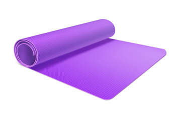 Isolated yoga mat for gym. Vector clipart of rolled rug for pilates. Carpet for meditation or fitness training, camping or physical activity. Matt for gymnastics or aerobics. Workout, body flexibility
