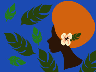 Fototapeta premium Vector portrait of a girl with flowers and leaves in African style