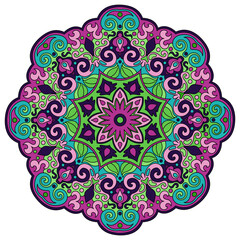 Colorful mandala hand drawn PNG illustration with transparent background