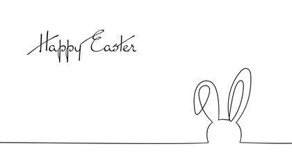 Continuous one-line drawing of Easter Bunny. Cute rabbit silhouette with ears in a simple minimalistic style for spring design greeting card and web banner. Vector illustration. easter one-line art.