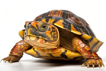 Fototapeta premium Terrapene carolina triunguis, a three toed box turtle, against a white background. Generative AI