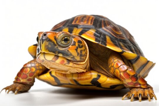 Terrapene carolina triunguis, a three toed box turtle, against a white background. Generative AI