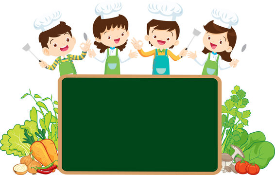 kids menu young chef children with blank menu board