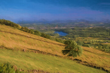 Fototapeta na wymiar Digital painting of Roach End at The Roaches, Staffordshire in the Peak District National Park.