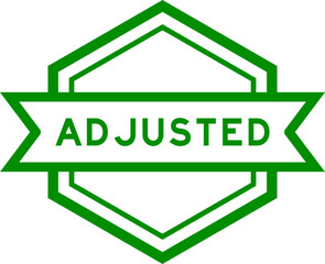 Vintage green color hexagon label banner with word adjusted on white background