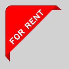 Red color of corner label banner with word for rent on gray background