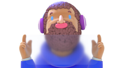 web banner with a man point to an information block