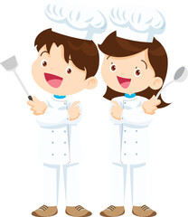 cute Cooking childrens. Little kids making food profession chef character