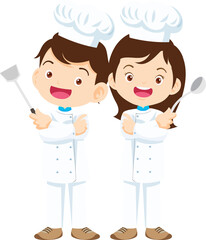 cute Cooking childrens. Little kids making food profession chef character