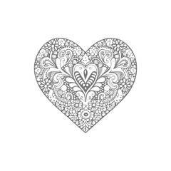 The heart-shaped frames ornate and floral elements are beautifully displayed in a Coloring Book.