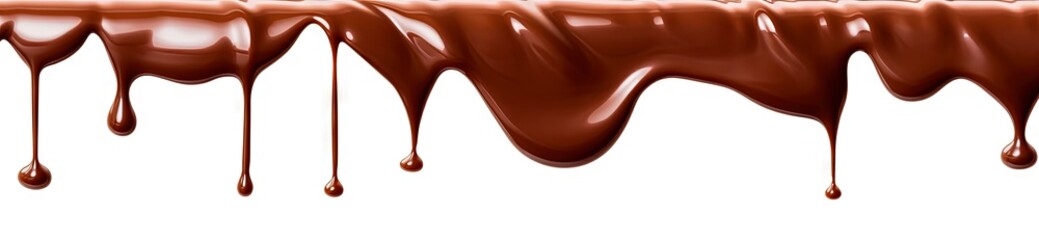 Obraz premium Pouring chocolate dripping from the top, isolated on white background. Generative AI.