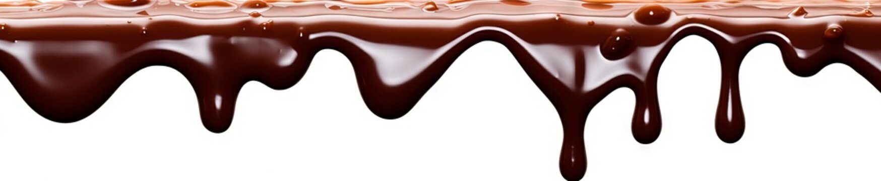 Pouring chocolate dripping from the top, isolated on white background. Generative AI.