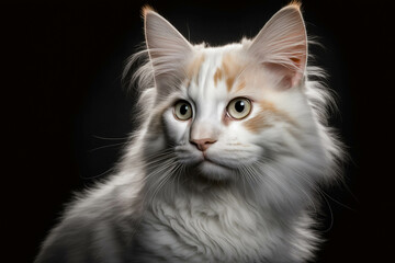 Fototapeta na wymiar Elegant Turkish Van Breed Cat on a Mysterious Dark Background - Graceful, Playful, and Affectionate
