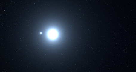 Naklejka na ściany i meble Distant alien star system with dark starry background.