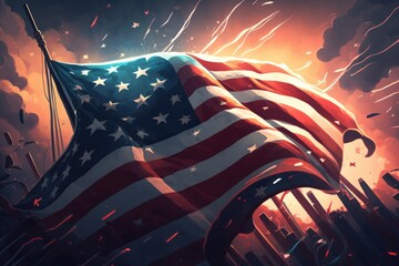 USA National Holiday, 4th of july independence day American flag background, generative ai