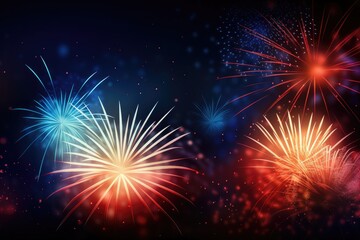 Fototapeta premium Bright fireworks background, 4th of July, generative ai