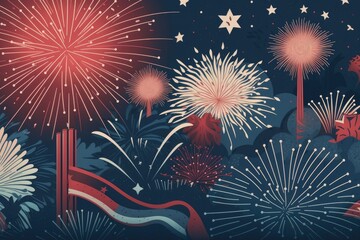 Bright fireworks background, 4th of July, generative ai illustration