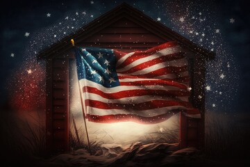 USA National Holiday, 4th of july independence day American flag in garage, generative ai
