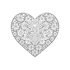The heart-shaped frames ornate and floral elements are beautifully displayed in a Coloring Book.
