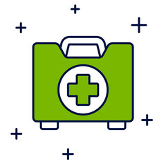 Obraz premium Filled outline First aid kit icon isolated on white background. Medical box with cross. Medical equipment for emergency. Healthcare concept. Vector