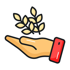 Grain on hand vector design of charity, modern vector of alms