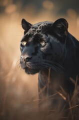 Portrait of a beautiful black panther. Generative AI.