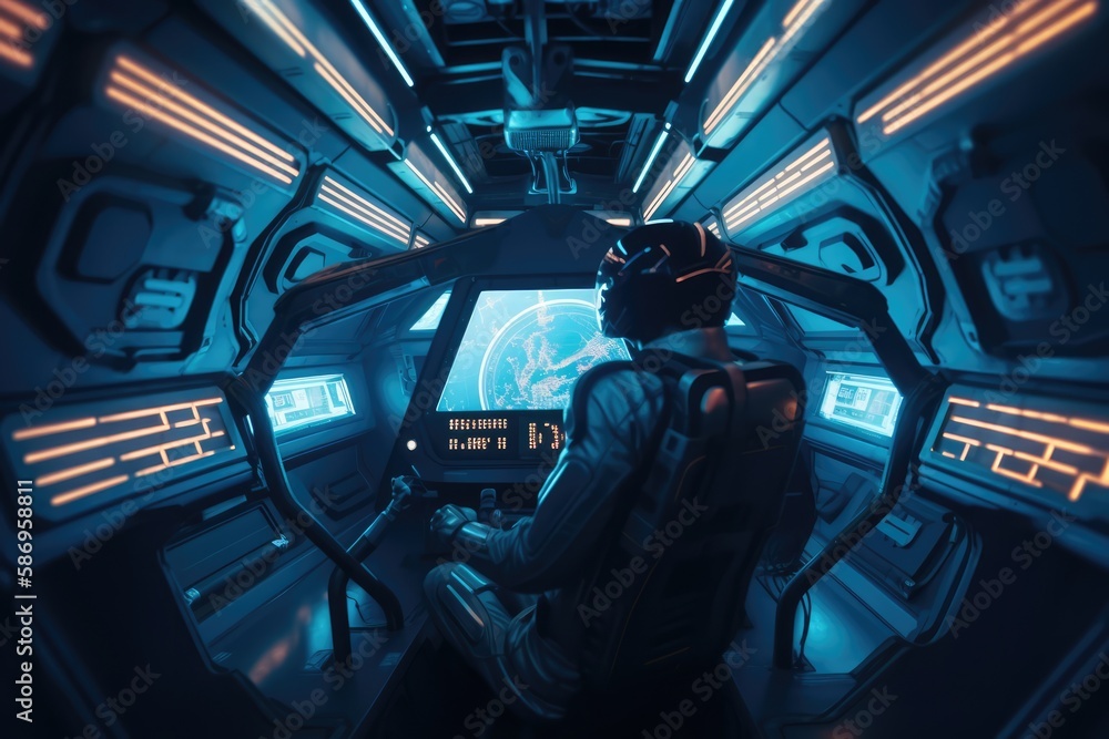 Wall mural astronaut inside a spaceship in deep space, made with generative ai