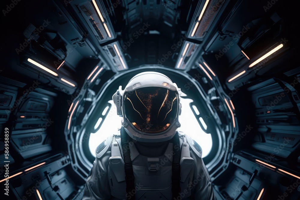 Wall mural astronaut in the cockpit of a spaceship, made with generated ai