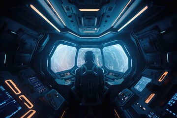 Astronaut inside a spaceship in deep space, made with generative ai