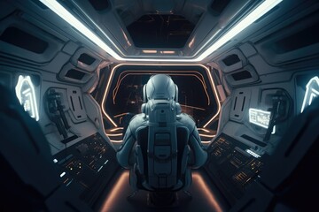 Astronaut in the cockpit of a spaceship, made with generated ai - obrazy, fototapety, plakaty