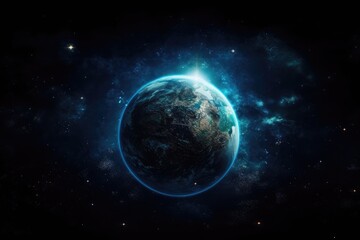 Use of the Earth planet in the galaxy for science fiction design blue sheen. Generative AI