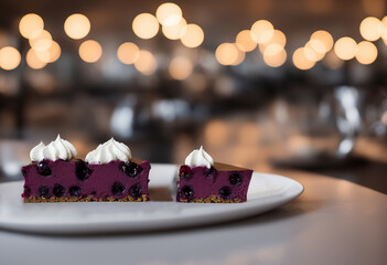 Delicious blueberry cake decorated with cream