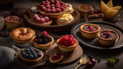 Fototapeta na wymiar Cupcakes with fruits and berries, generative ai